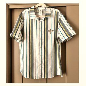 Disney Haunted Mansion White Striped Cotton Camp Shirt Madame Leota Sz L EUC